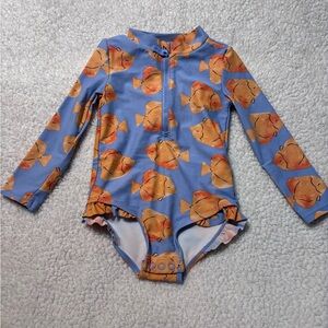 Carter's Blue Long-Sleeve One-Piece Swimsuit with Orange Fish Print
